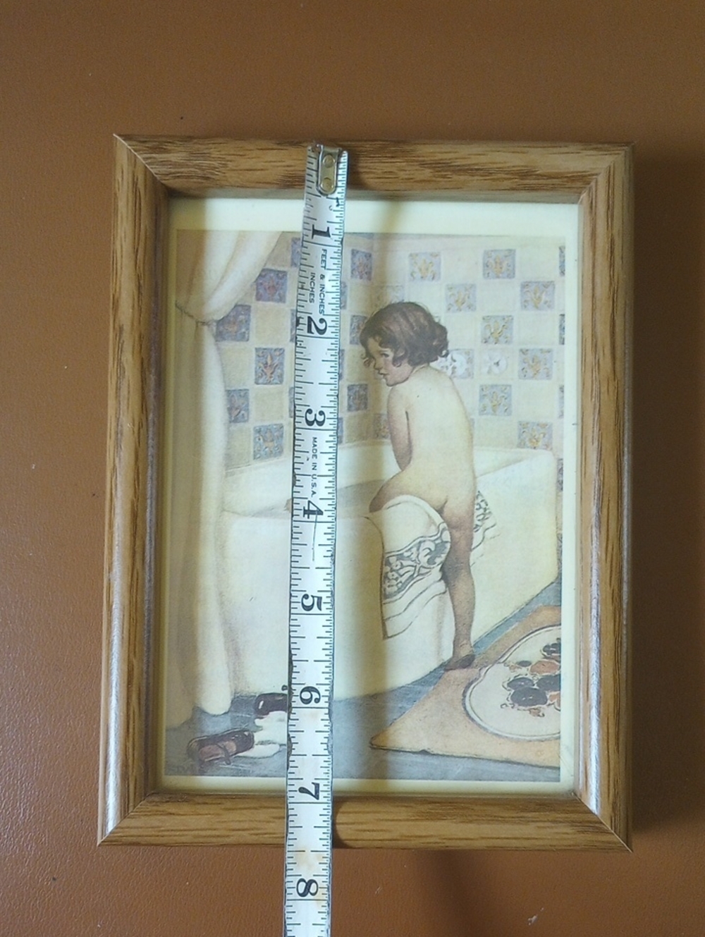 Girl in Bathroom Framed Vintage Art - Picture 3 of 5